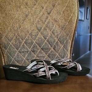 Teva Mush Mandalyn Wedge Ola 2 Slip On Thong Flip Flops Sandals Shoes Brown Tan